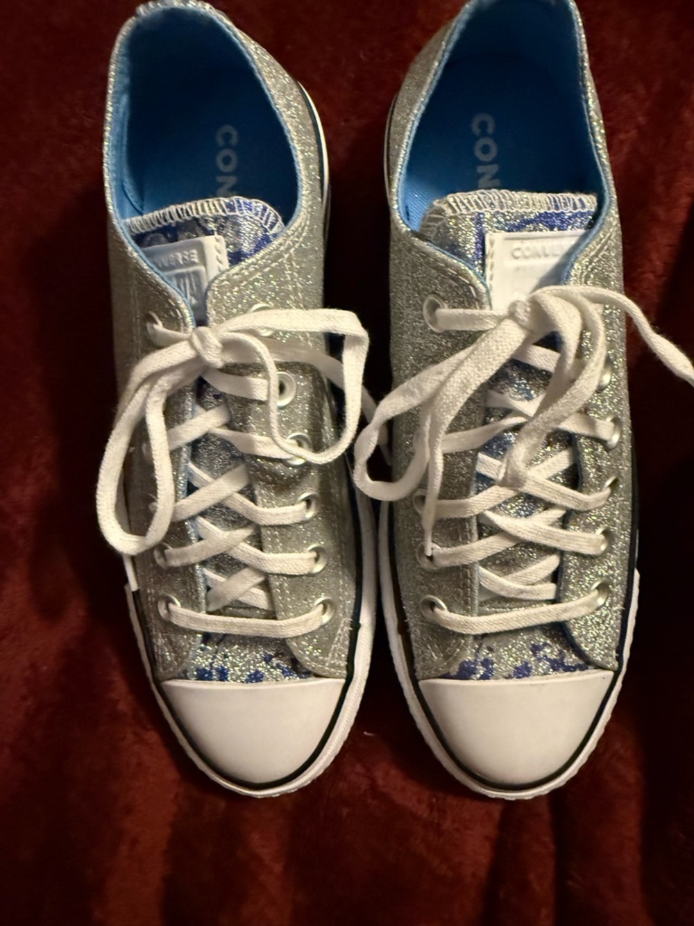 Converse Silver Glitter Low-Top Sneakers with Blue Lining